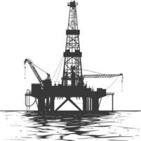 silueta petróleo plataforma o petróleo derrick en el mar negro color solamente vector