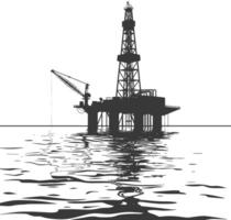 silueta petróleo plataforma o petróleo derrick en el mar negro color solamente vector