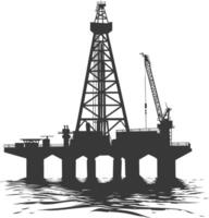 silueta petróleo plataforma o petróleo derrick en el mar negro color solamente vector