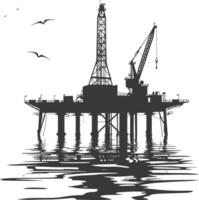 silhouette oil platform or oil derrick in the sea black color only vector