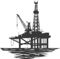 silhouette oil platform or oil derrick in the sea black color only vector