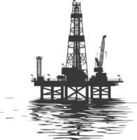 silueta petróleo plataforma o petróleo derrick en el mar negro color solamente vector