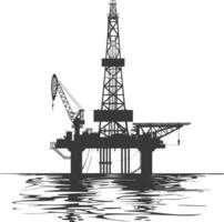 silueta petróleo plataforma o petróleo derrick en el mar negro color solamente vector