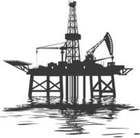 silueta petróleo plataforma o petróleo derrick en el mar negro color solamente vector