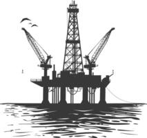 silueta petróleo plataforma o petróleo derrick en el mar negro color solamente vector