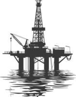 silueta petróleo plataforma o petróleo derrick en el mar negro color solamente vector