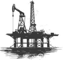 silueta petróleo plataforma o petróleo derrick en el mar negro color solamente vector