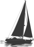 silhouette sail boat full black color only vector