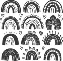 silhouette rainbow doodle set hand drawn rainbow black color only vector