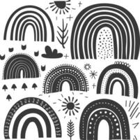 silhouette rainbow doodle set hand drawn rainbow black color only vector