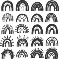 silhouette various rainbows doodle set hand drawn black color only vector