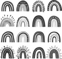 silhouette various rainbows doodle set hand drawn black color only vector