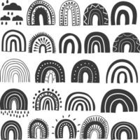 silhouette various rainbows doodle set hand drawn black color only vector