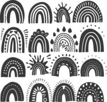 silhouette various rainbows doodle set hand drawn black color only vector