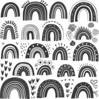 silhouette various rainbows doodle set hand drawn black color only vector