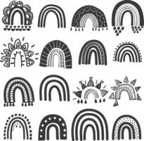 silhouette various rainbows doodle set hand drawn black color only vector