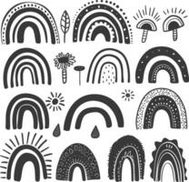 silhouette various rainbows doodle set hand drawn black color only vector