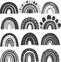 silhouette various rainbows doodle set hand drawn black color only vector