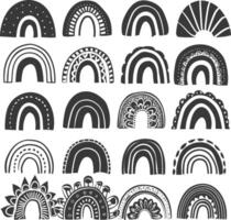 silhouette various rainbows doodle set hand drawn black color only vector
