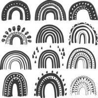 silhouette various rainbows doodle set hand drawn black color only vector