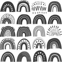 silhouette various rainbows doodle set hand drawn black color only vector