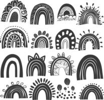 silhouette various rainbows doodle set hand drawn black color only vector