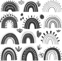 silhouette various rainbows doodle set hand drawn black color only vector