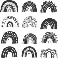 silhouette various rainbows doodle set hand drawn black color only vector