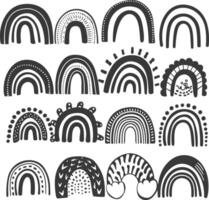 silhouette various rainbows doodle set hand drawn black color only vector