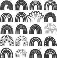 silhouette various rainbows doodle set hand drawn black color only vector