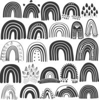 silhouette various rainbows doodle set hand drawn black color only vector