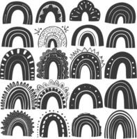 silhouette various rainbows doodle set hand drawn black color only vector