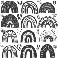 silhouette various rainbows doodle set hand drawn black color only vector