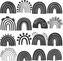 silhouette various rainbows doodle set hand drawn black color only vector