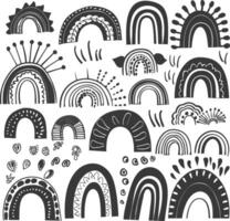 silhouette various rainbows doodle set hand drawn black color only vector