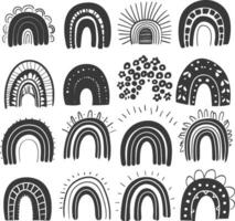 silhouette various rainbows doodle set hand drawn black color only vector