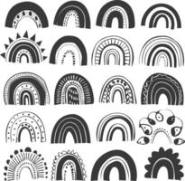 silhouette various rainbows doodle set hand drawn black color only vector