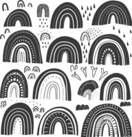 silhouette various rainbows doodle set hand drawn black color only vector