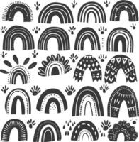 silhouette various rainbows doodle set hand drawn black color only vector