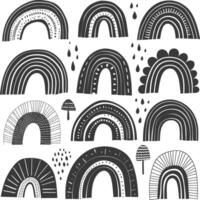 silhouette various rainbows doodle set hand drawn black color only vector