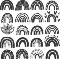 silhouette various rainbows doodle set hand drawn black color only vector