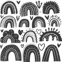 silhouette various rainbows doodle set hand drawn black color only vector