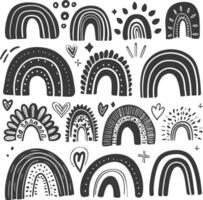 silhouette various rainbows doodle set hand drawn black color only vector