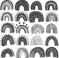 silhouette various rainbows doodle set hand drawn black color only vector