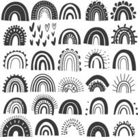 silhouette various rainbows doodle set hand drawn black color only vector