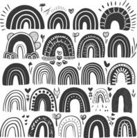 silhouette various rainbows doodle set hand drawn black color only vector