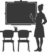 silueta mujer colegio profesor enseñando en frente de clase vector