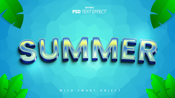 verano azul 3d texto efecto diseño psd