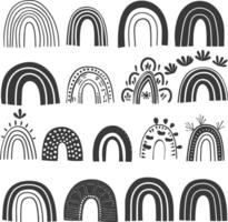 silhouette various rainbows doodle set hand drawn black color only vector