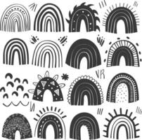 silhouette various rainbows doodle set hand drawn black color only vector